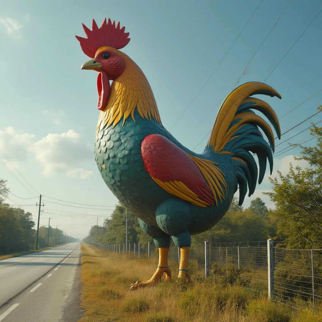 Quirky roadside chicken statue