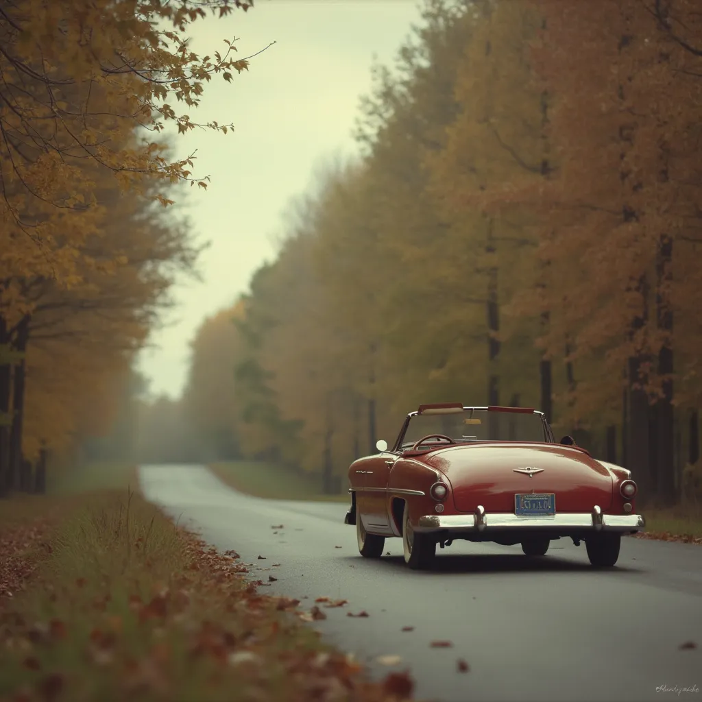 Vintage car on a picturesque country road